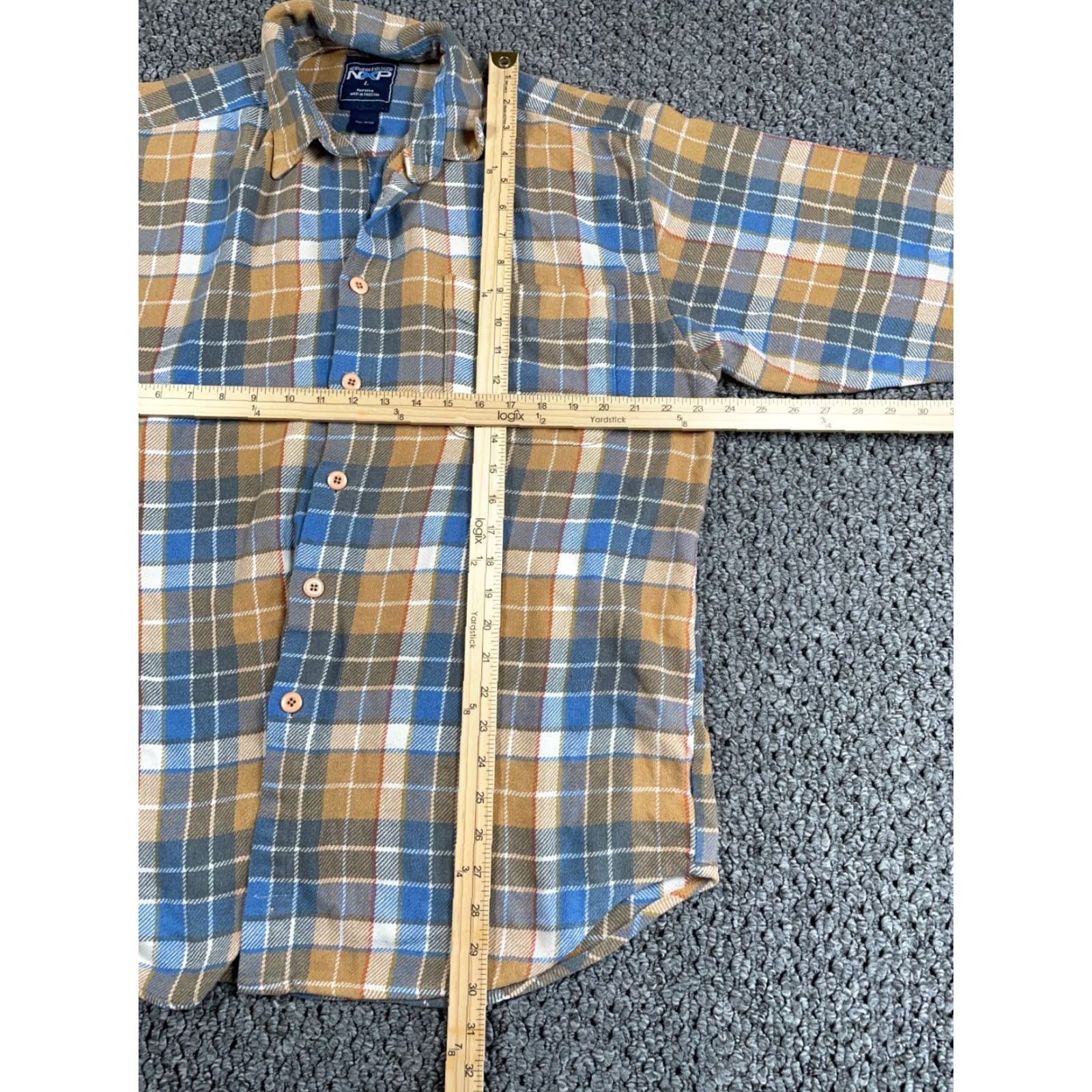 Vintage VINTAGE Northern Explosion Flannel Shirt Casual Workwear Plaid Beige Blue Button-Up Long Sleeve 80s Grunge Men Large - Shirt Size US L / EU 52-54 / 3 - 5 Thumbnail
