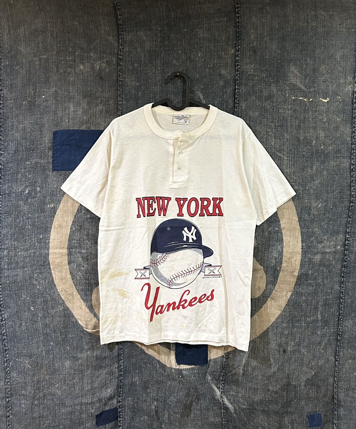 T-shirt Vintage Rayé New York Yankees - Taille L - Occasion En Bon état - Style Baseball