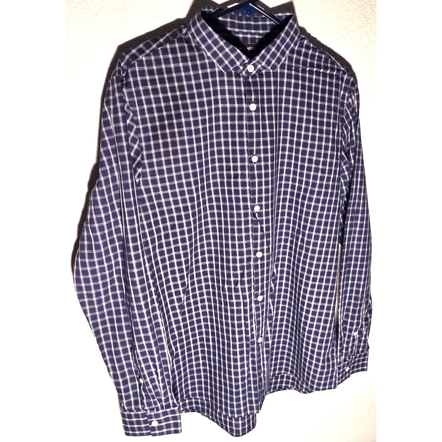 Michael Kors Michael Kors XL Slim Fit Navy Blue Plaid Button Up Shirt Size US XL / EU 56 / 4 - 2 Thumbnail