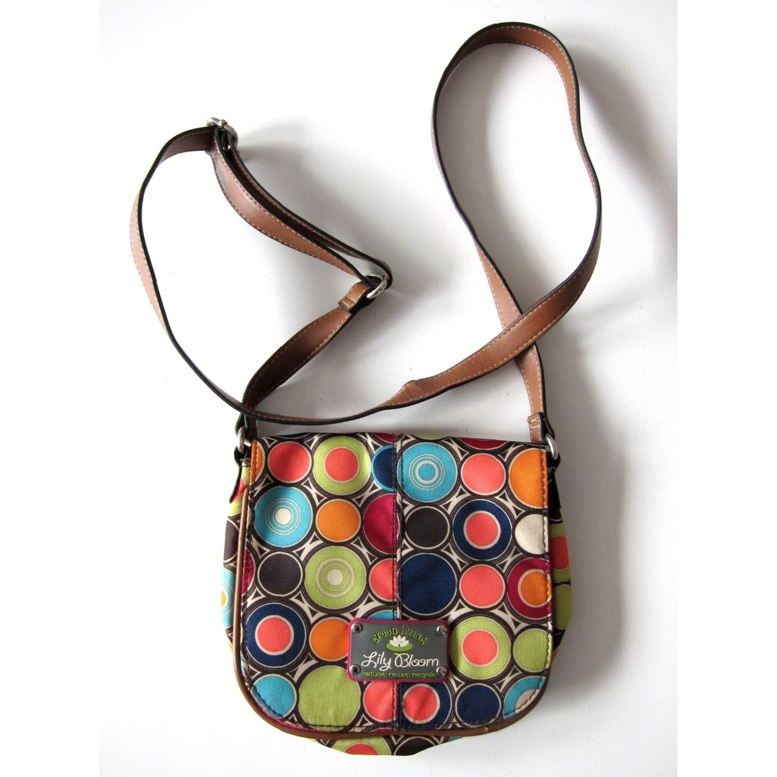 Vintage Lily Bloom Satchel Crossbody Unisex Adults Small Poly Satchel Purse Green Pink Green Blue Polka Dot Living 8" 7" 23" Strap Drop Womens/Mens Size ONE SIZE - 2 Thumbnail