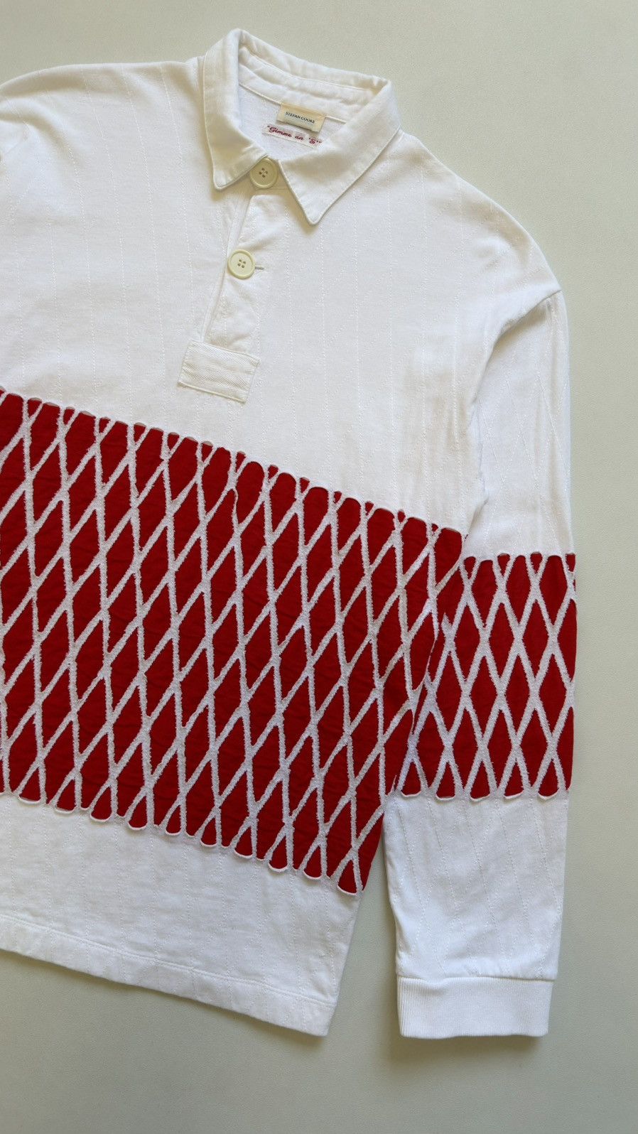 Stefan Cooke White/Red Cotton ‘Slashed’ Rugby Shirt Size US M / EU 48-50 / 2 - 6 Thumbnail
