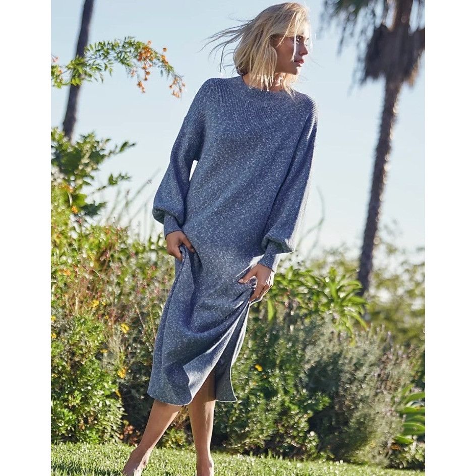 Free People Beach Marled Blue Mock Neck Midi Sweater Dress