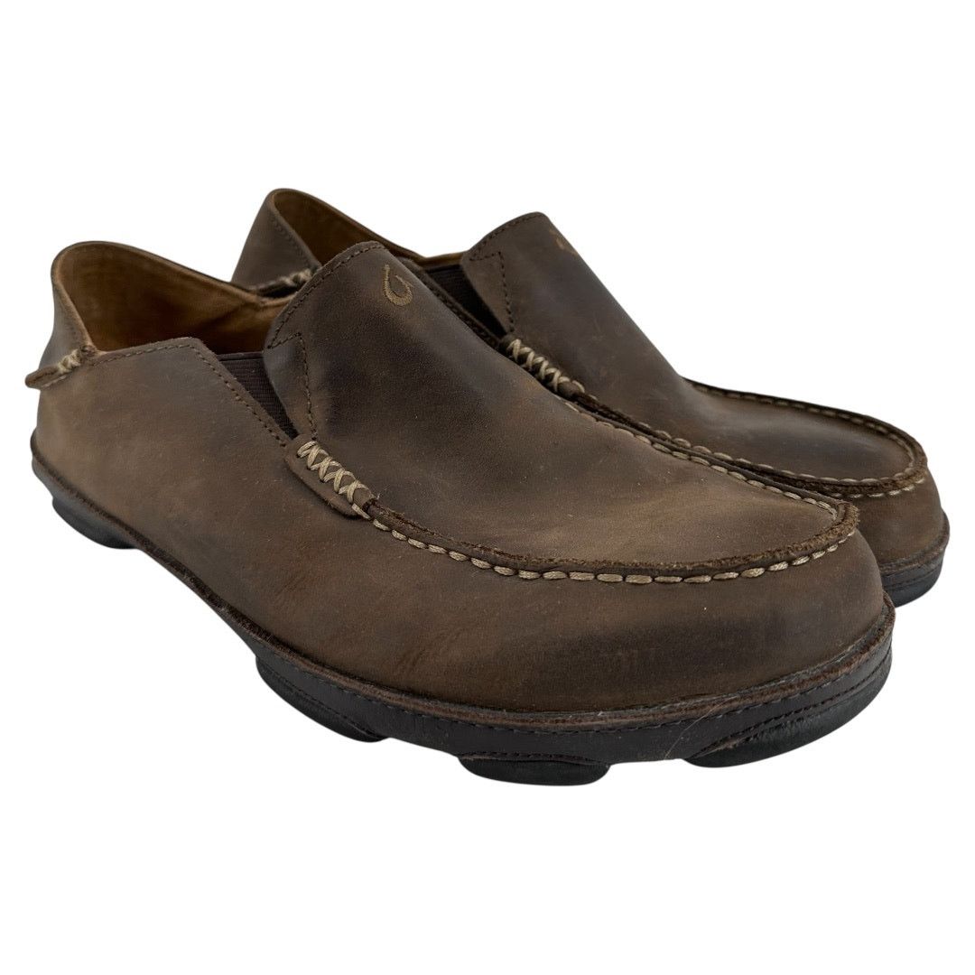 Olukai Moloa Slip On Loafers Mens 12 Dark Wood Brown Leather Comfort Shoes Moloā Men main image 4