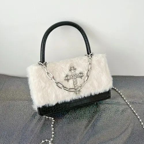 Vintage Soft Plush Cross Applique Chain Shoulder Bag Size ONE SIZE - 2 Thumbnail