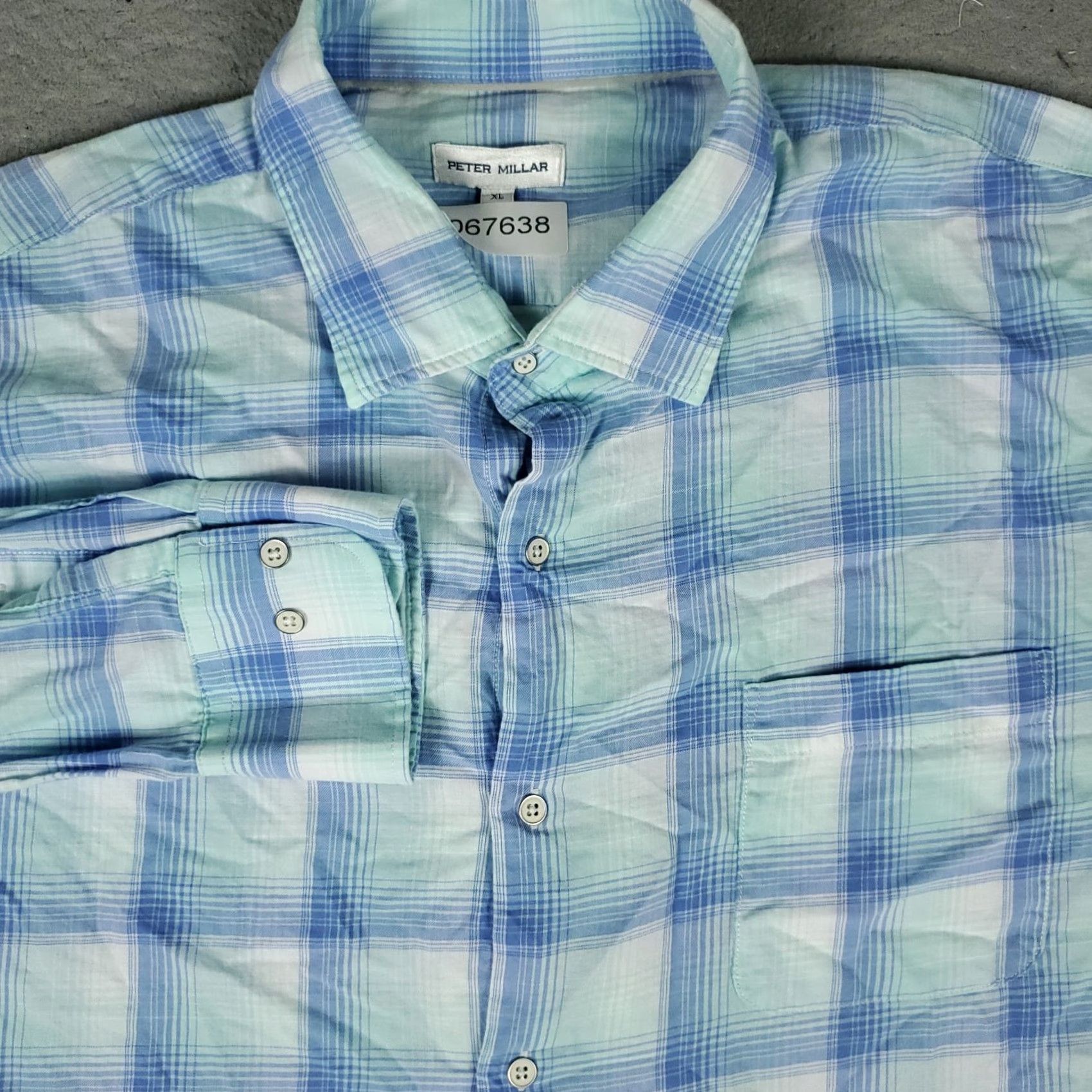 Peter Millar Peter Millar Shirt Mens XL Blue Plaid Pocket Button Up Long Sleeve Size US XL / EU 56 / 4 - 2 Thumbnail