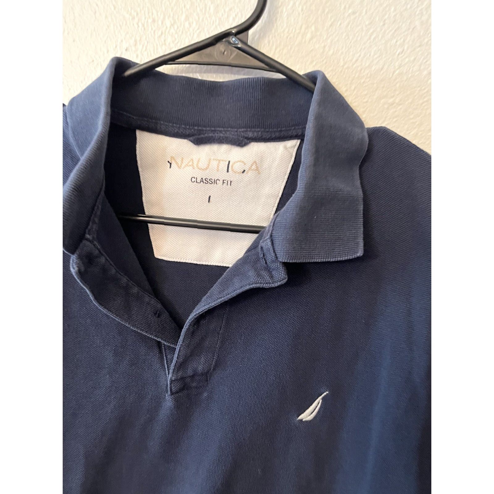 Nautica Nautica Mens L Navy Blue Shirt Polo Short Sleeve Solid Classic Fit Logo Distres Size US L / EU 52-54 / 3 - 2 Thumbnail