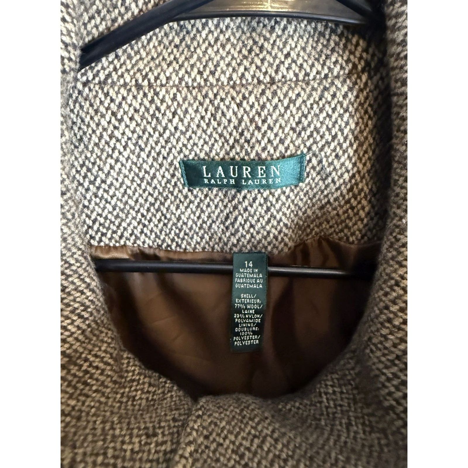 Ralph Lauren Lauren Ralph Lauren Women’s Tweed Wool Brown Coat High Neck Buckle Jacket Sz 14 Size XL / US 12-14 / IT 48-50 - 6 Thumbnail