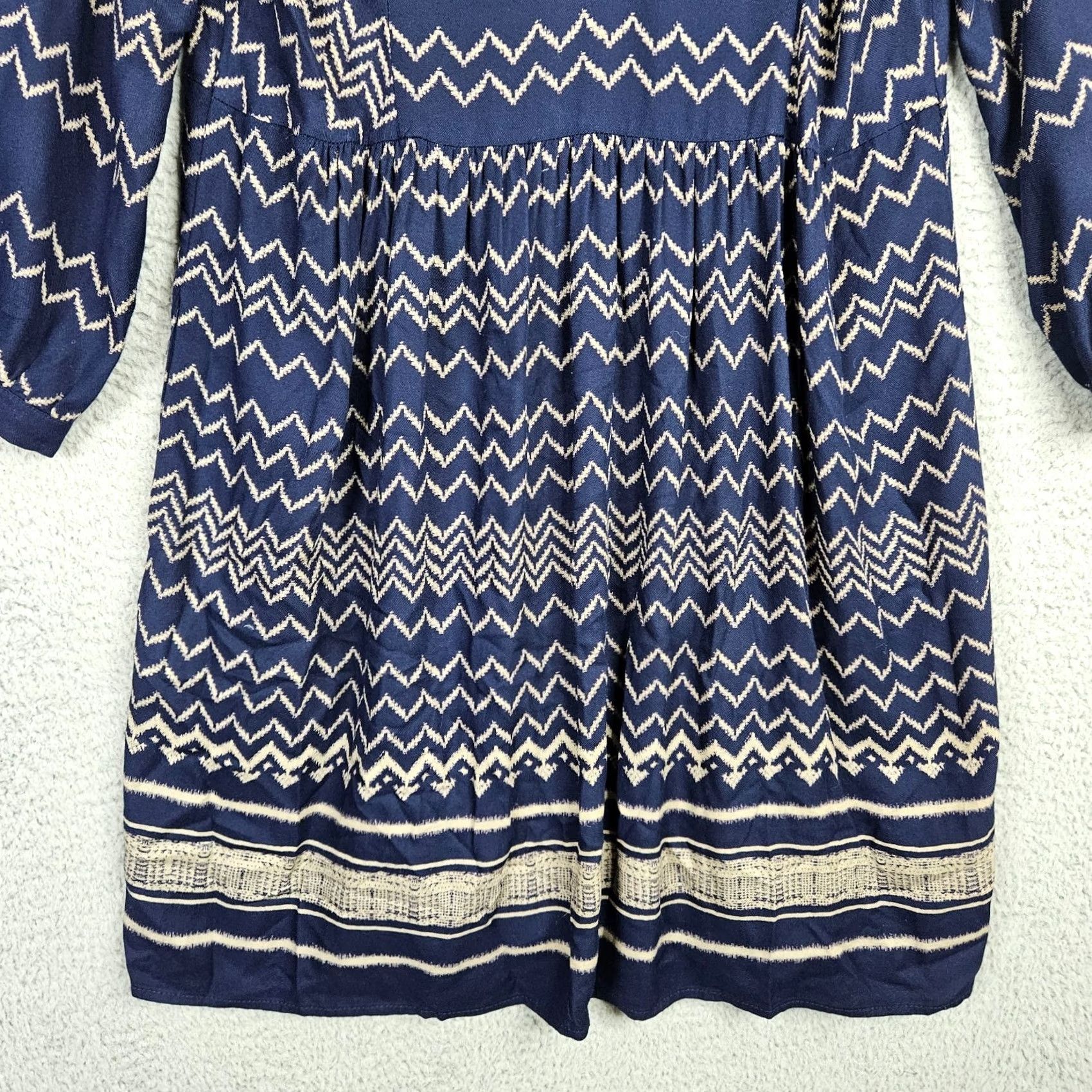 Vintage Holding Horses Women's Navy blue Chevron Printed Long sleeve V-neck Dress S Size S / US 4 / IT 40 - 5 Thumbnail
