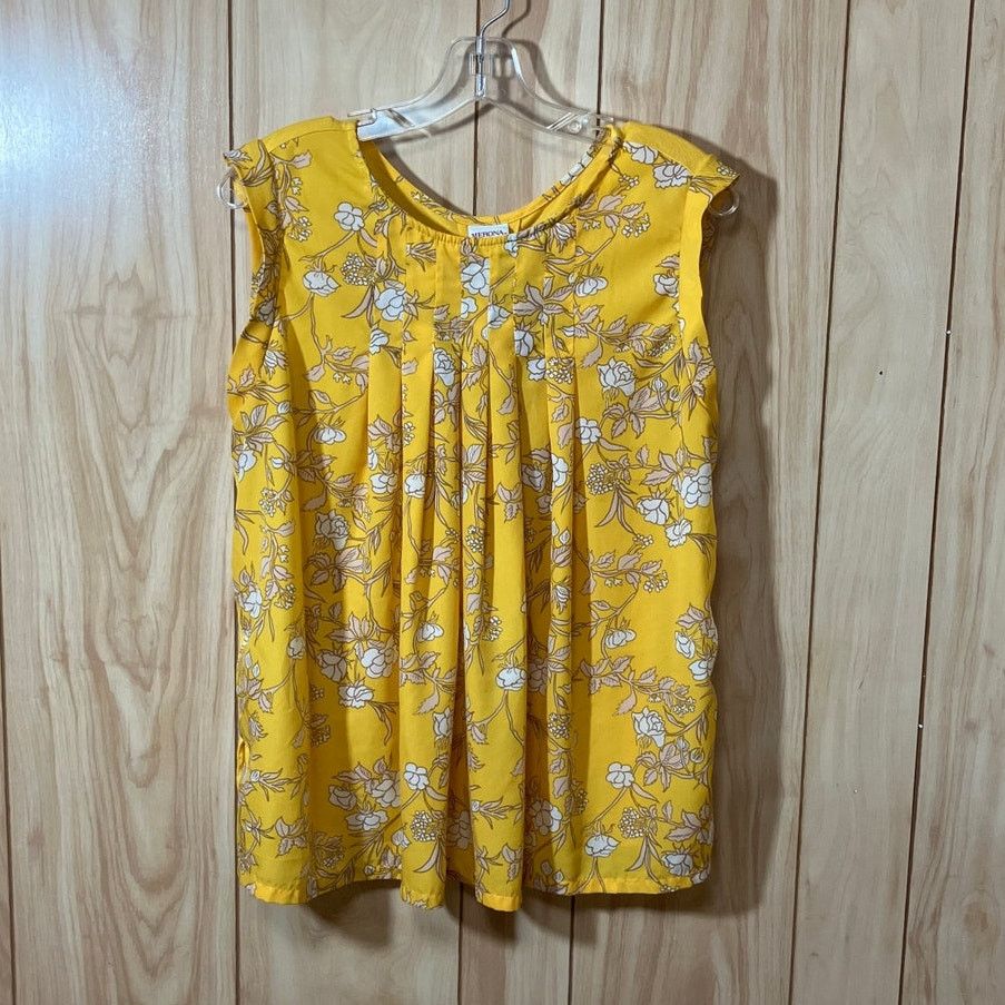 Merona Merona Yellow Floral Scoop Neck Front Sleeveless Blouse L Size L / US 10 / IT 46 - 1 Thumbnail