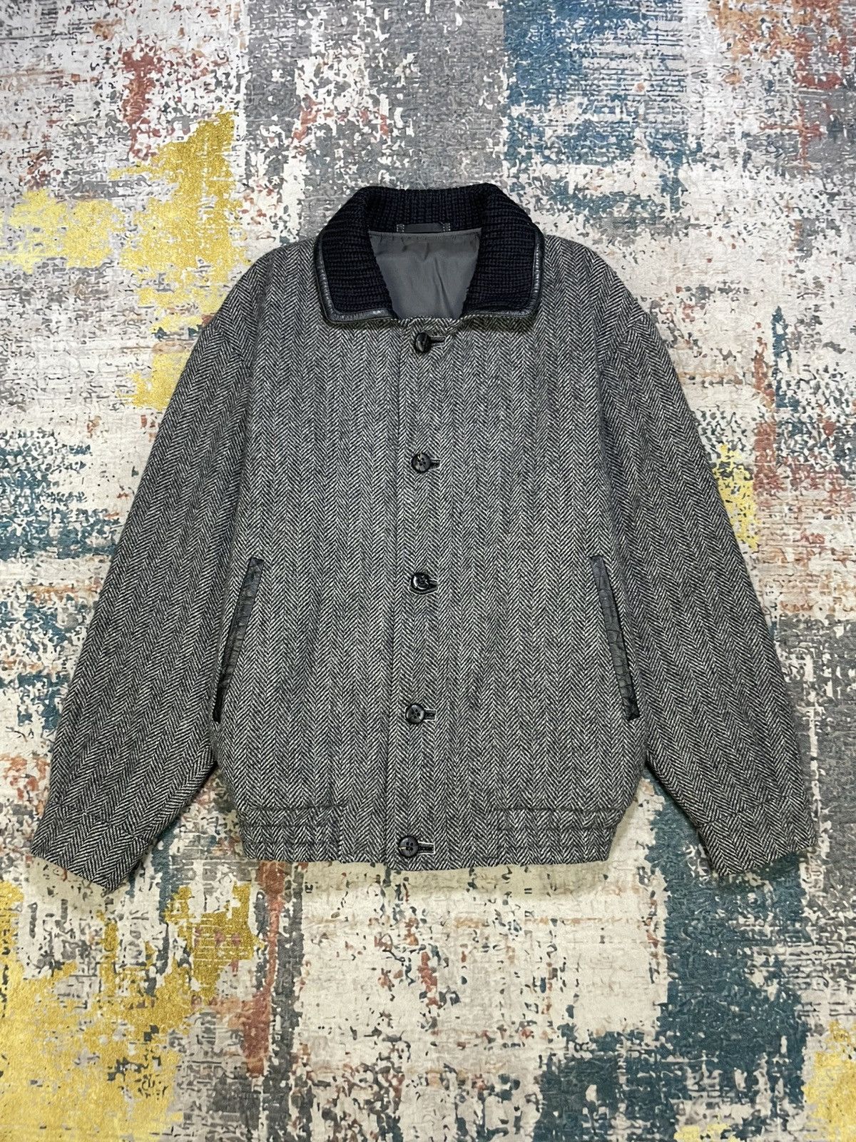 Luciano Barbera Luciano Barbera Herringbone Tweed Wool Bombers Size US L / EU 52-54 / 3 - 17 Thumbnail