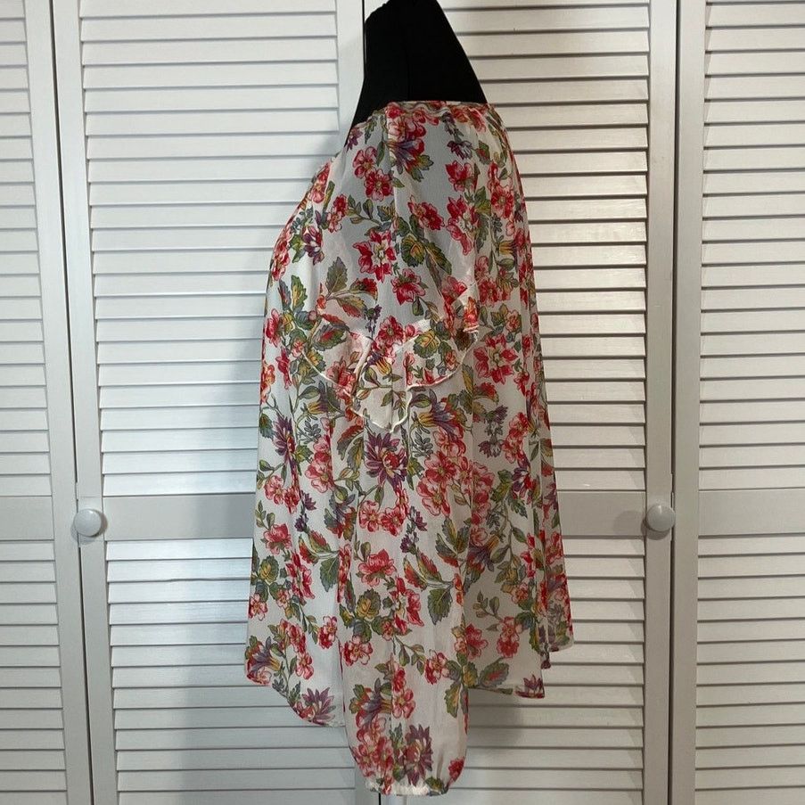 Other Adrienne Vittadini Boho White Floral Ruffled Sleeve Blouse M Size M / US 6-8 / IT 42-44 - 2 Thumbnail
