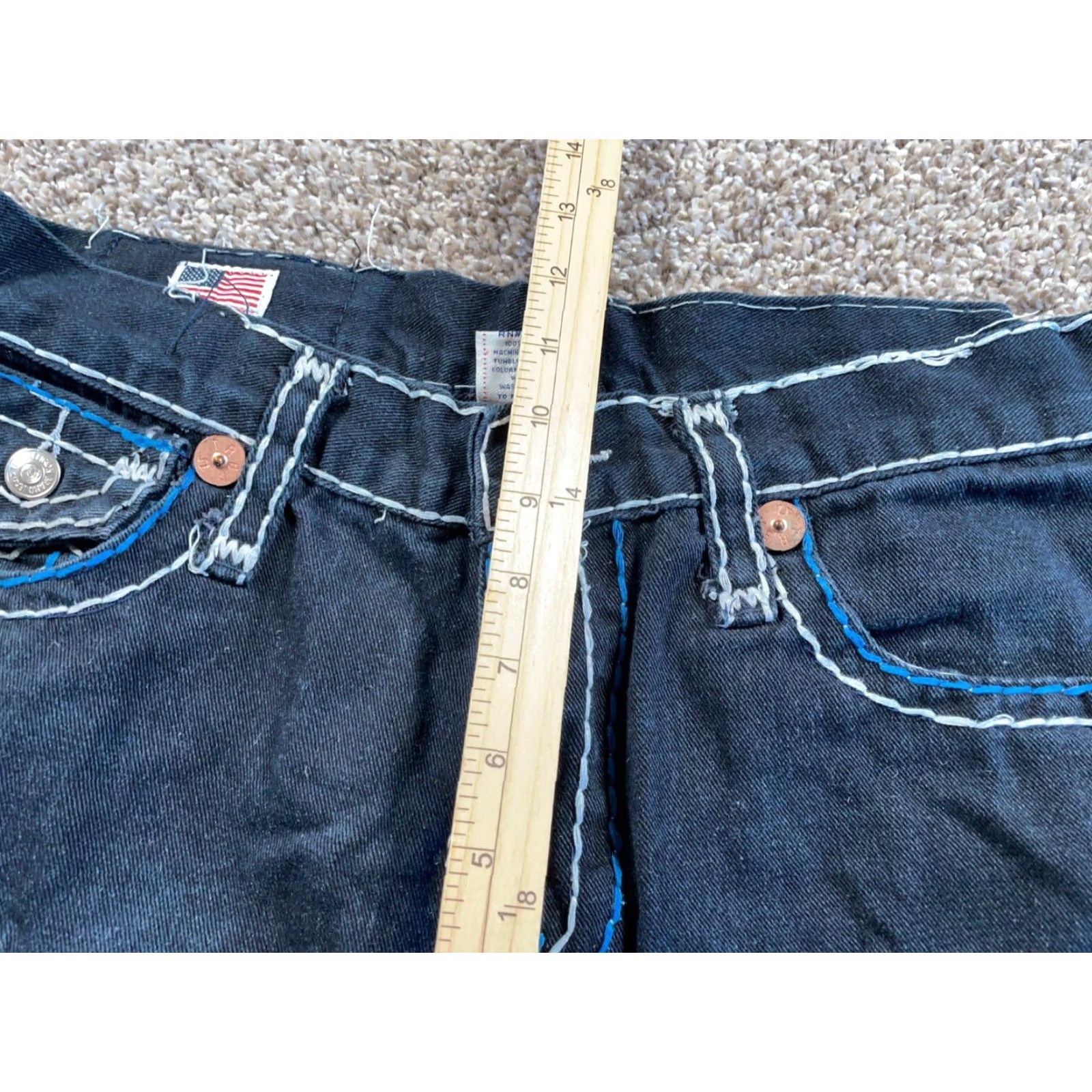 True Religion VINTAGE True Religion Billy Super T Jeans Men's 33 x 32 Black Distressed Straight 90s Rock Size US 33 - 7 Thumbnail