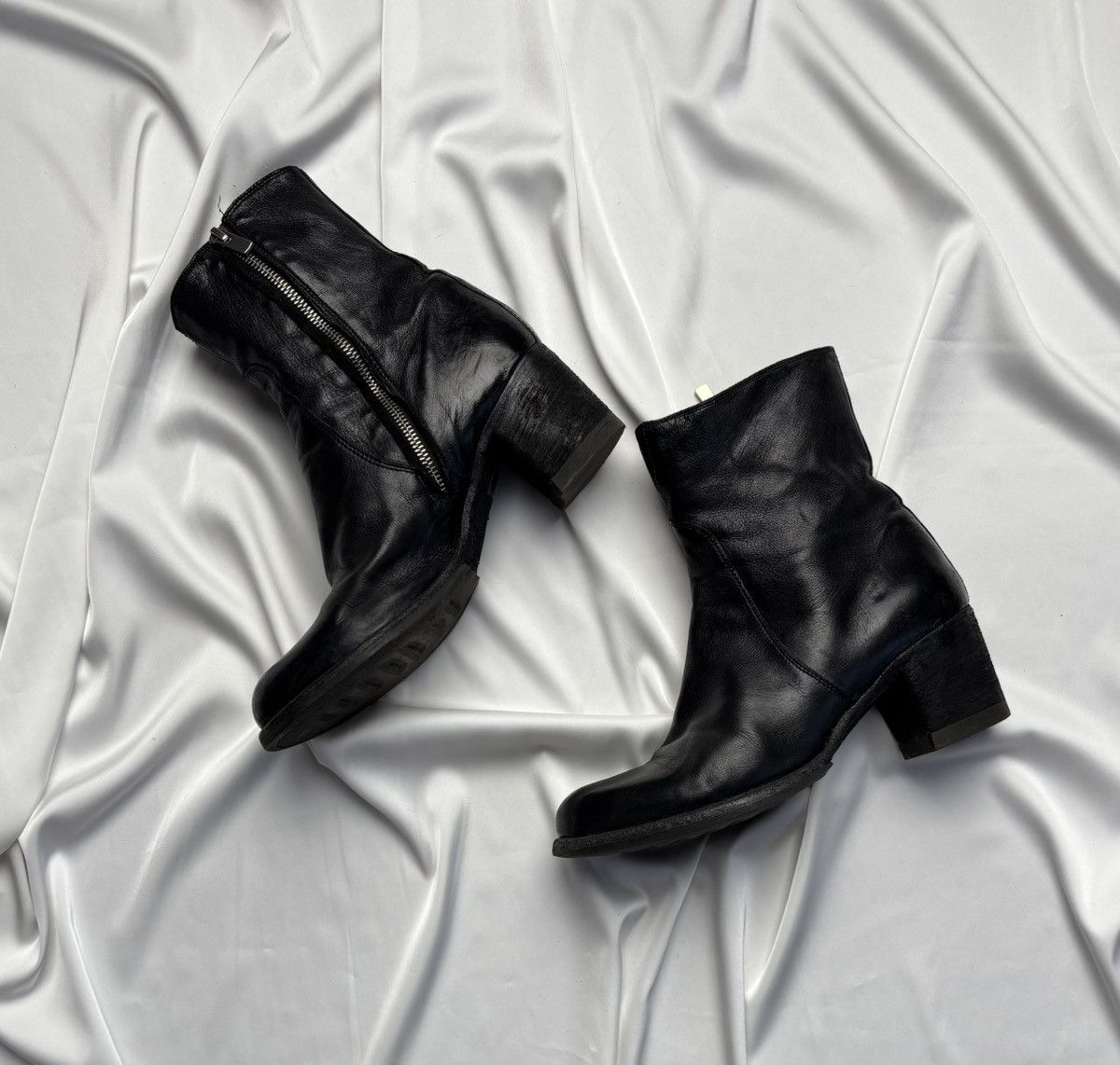 Guidi x Italian Designers Office Creative Black Leather Heel Shoes Boots, Women's (Size 10)