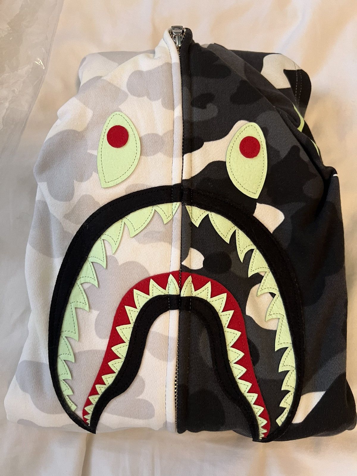 image of Bape City Camo Shark Half Full Zip Hoodie in Black, Men's (Size XL)