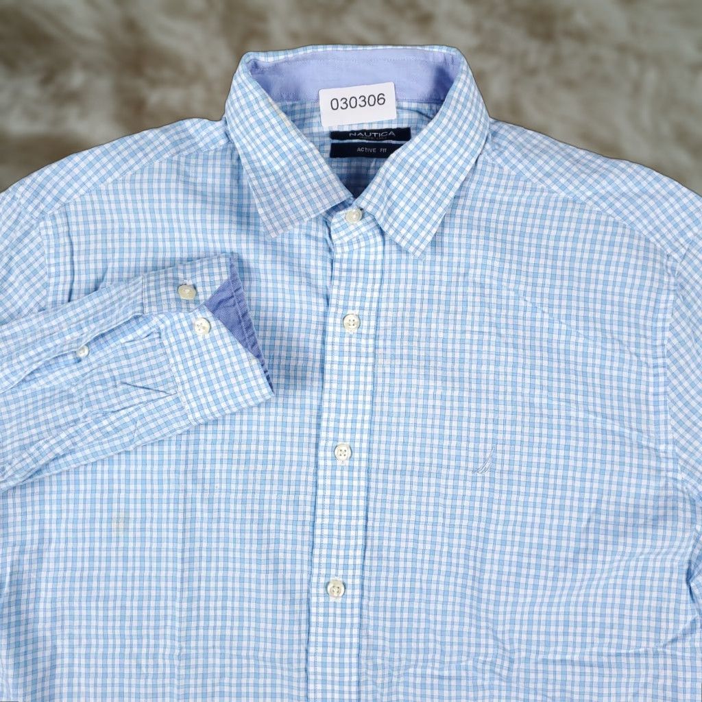 Nautica Nautica Dress Shirt Mens Size 16 Blue Plaid Button-Up Long Sleeve Regular Fit Size 42R - 1 Thumbnail