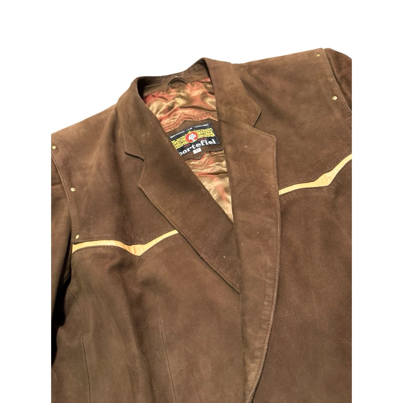 Vintage VINTAGE Cortefiel Spain Men’s Brown Suede Western Double Breasted Blazer Jacket 46 Size 46R - 4 Thumbnail