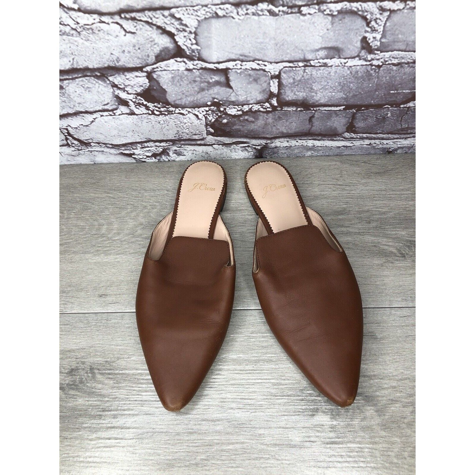Other J Crew Brown Leather Pointed Toe Slip On Mules Flats Shoes W Size US 8.5 / IT 38.5 - 16 Thumbnail