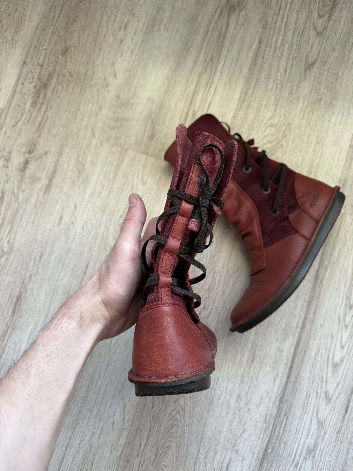 Kickers Kickers Red Leather Avant-Garde Back Lace Boots EU 38 Size US 7.5 / IT 37.5 - 3 Thumbnail