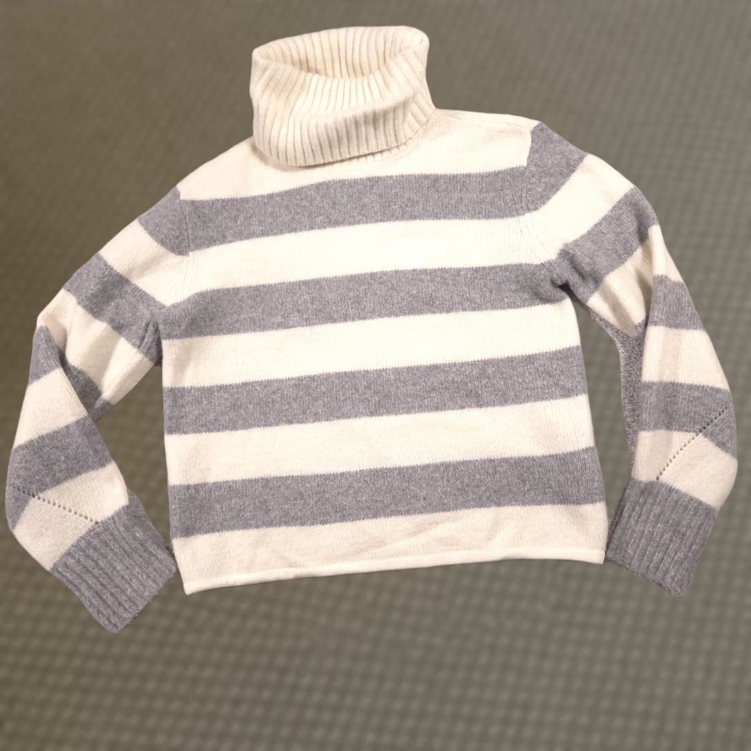 Vintage Calvin Klein Jeans Sweater Womens S Gray White Stripe Turtleneck Knit Pullover Casual Winter Knit"% Size S / US 4 / IT 40 - 1 Thumbnail