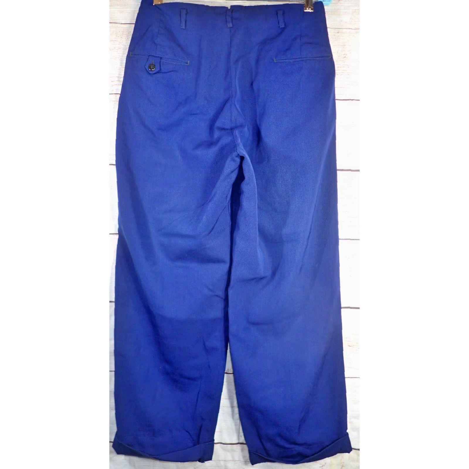 Vintage VINTAGE Wool Gabardine Dress Pants Blue 31x26 Pleated Cuffed Retro 1940s 50s 60s Unisex Size US 31 - 2 Thumbnail