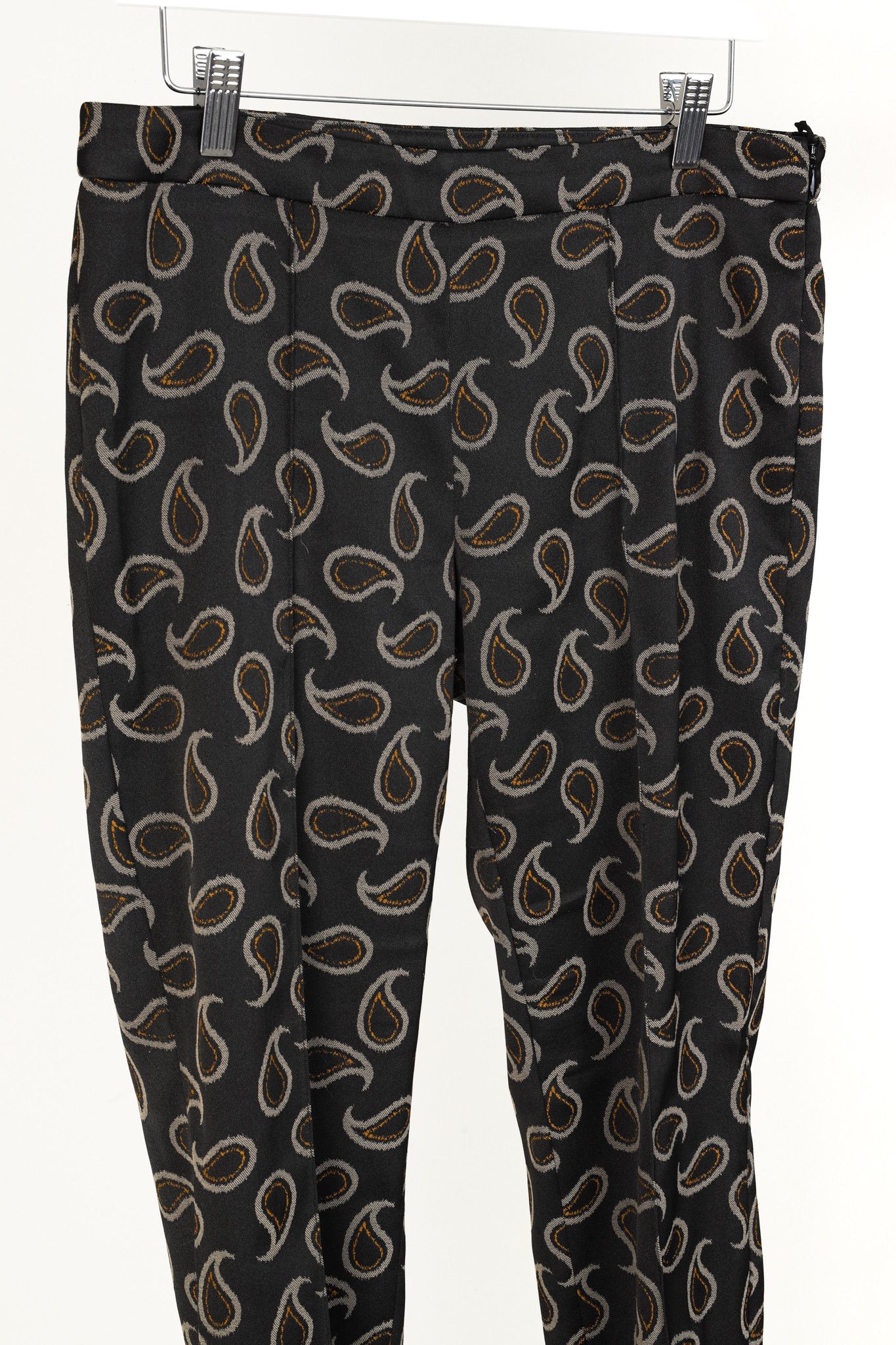 Luisa Cerano Luisa Cerano Black Paisley Satin-Jacquard Pants Size 33" - 3 Thumbnail
