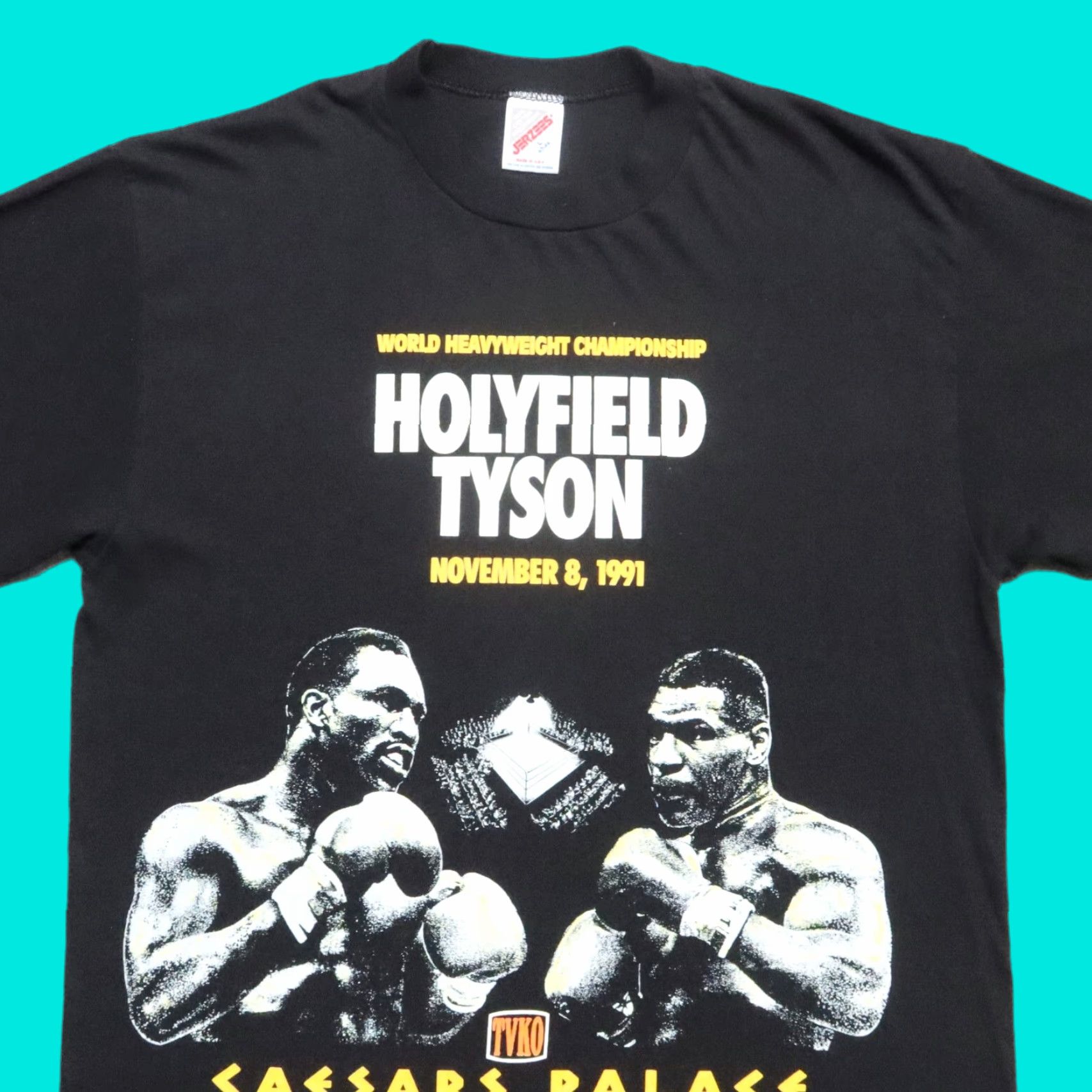 Jerzees Vintage Holyfield Tyson Caesars Palace Boxing Tshirt Tee L Black Mens T-Shirt 90s Size US L / EU 52-54 / 3 - 1 Thumbnail