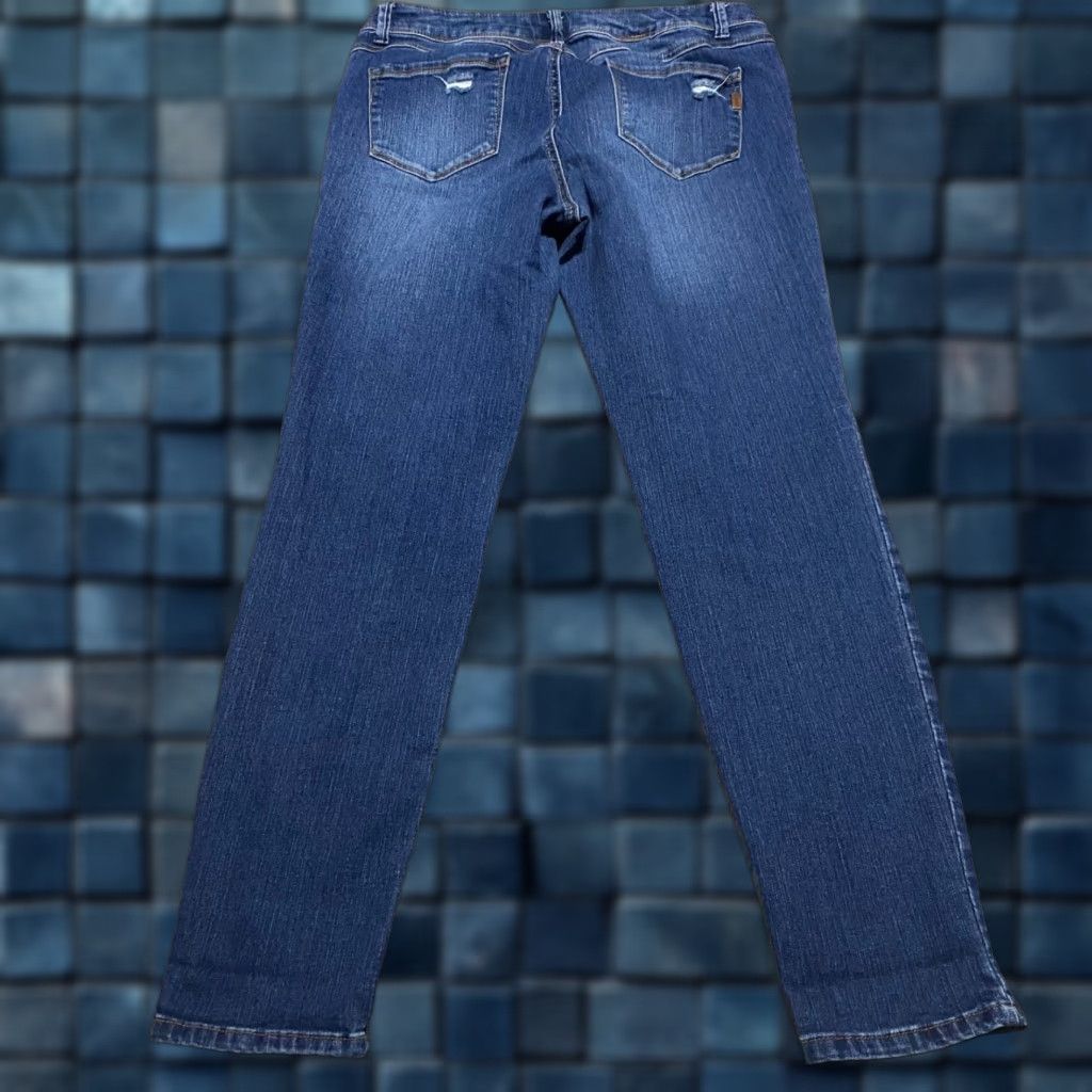 Vintage 1822 Denim Jeans Blue Medium Wash 10 Womens Skinny Mid Rise Distressed 27in Inseam 5-Pocket Regular Size 32" / US 10 / IT 46 - 1 Thumbnail