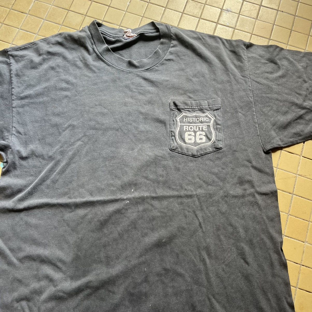 Rap Tees 💥Crazy Sunfaded Route 66 Backhit Get Your Kicks 1994 Size US L / EU 52-54 / 3 - 7 Thumbnail