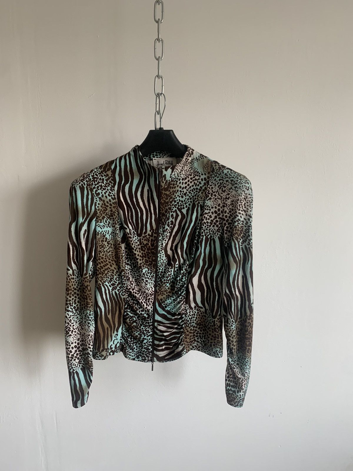 Joseph Ribkoff × Vintage VTG Joseph Ribkoff Teal Animal Print Long Sleeve Zip Up Size M / US 6-8 / IT 42-44 - 1 Thumbnail