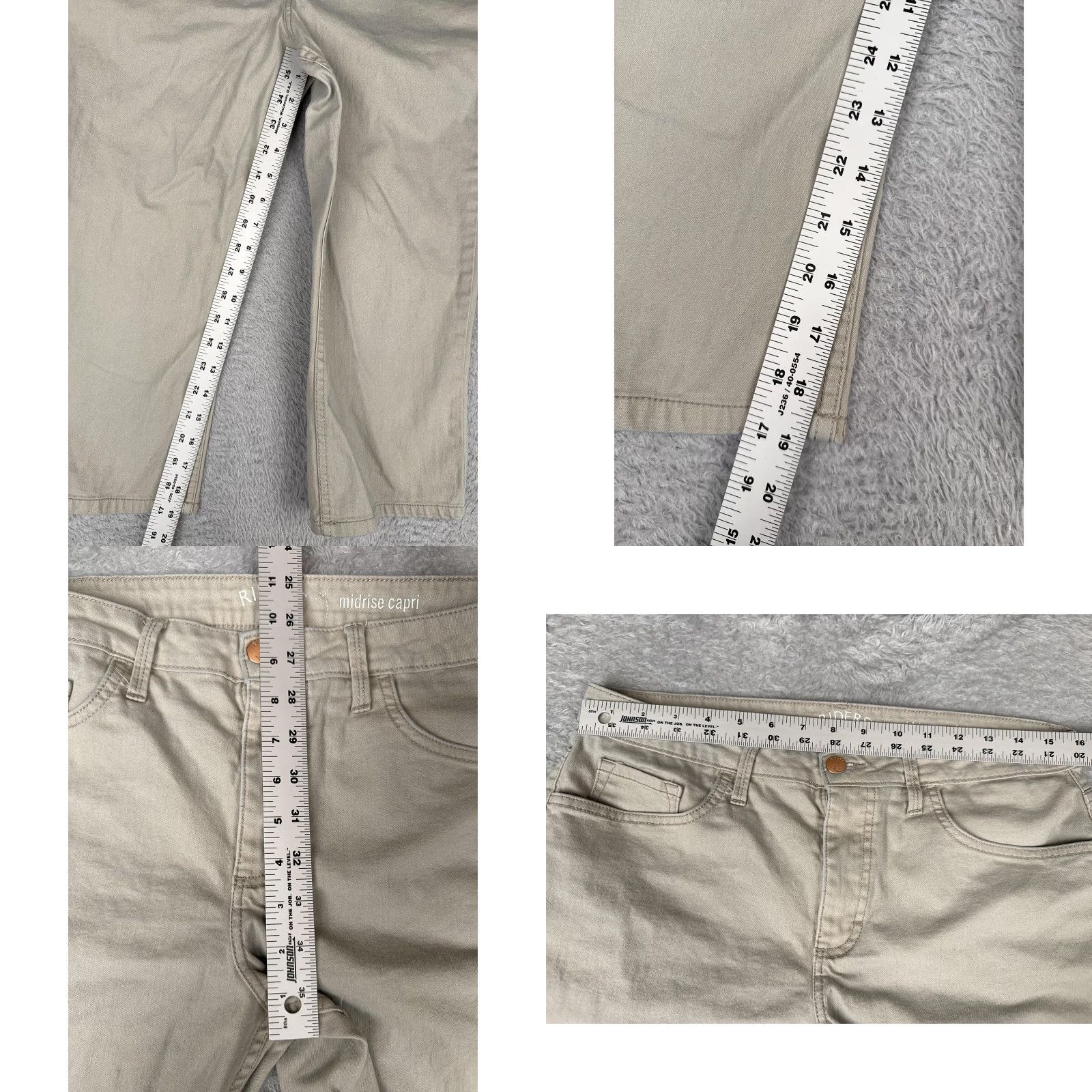 Lee VINTAGE Riders by Lee Capri Pants Women 30x20 Beige Tan Midrise Stretch Zip Fly Size 32" / US 10 / IT 46 - 8 Thumbnail