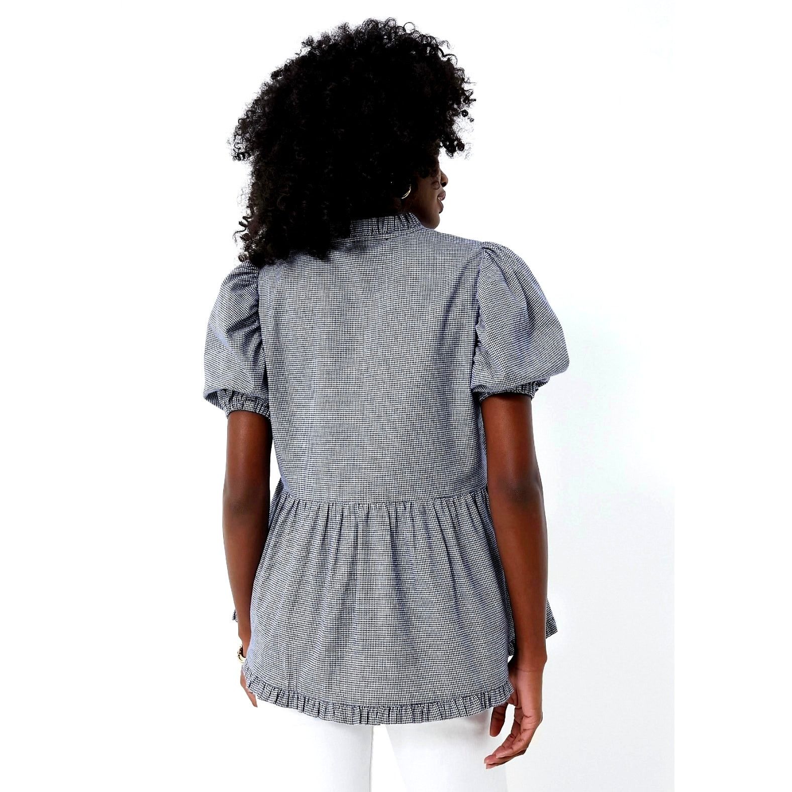 Other Harshman Houndstooth Aiya Blouse Navy Puffed Sleeve size S Size S / US 4 / IT 40 - 5 Thumbnail
