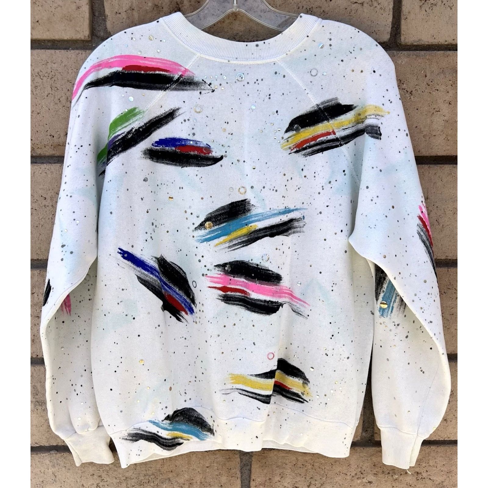 Vintage VINTAGE Air Dreams Shirt Unisex Adults One Size White Cotton Blend Crew Neck Pullover 80s Art Raglan Sweatshirt Abstract Paint Splatter Wearable Art Size US M / EU 48-50 / 2 - 4 Thumbnail