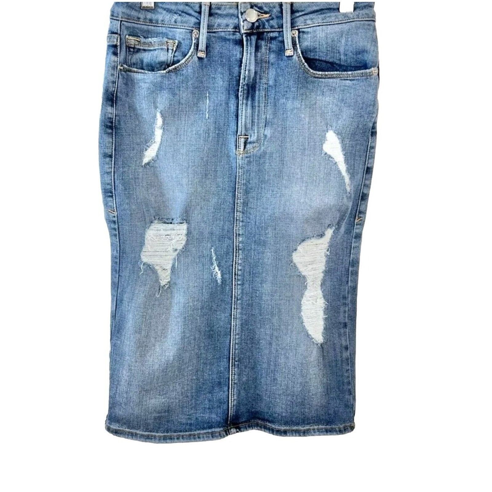 Good American GOOD AMERICAN Kardashian High Waist Pencil Distressed 10/30 Size 32" / US 10 / IT 46 - 4 Thumbnail
