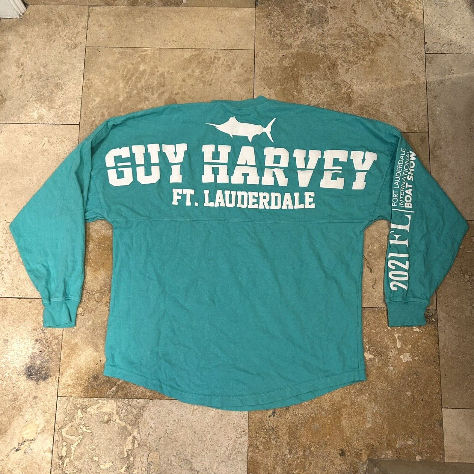 image of Guy Harvey Fort Lauderdale Spirit Jersey Men’S Size Small Boat Show Florida Blue in White, Men's