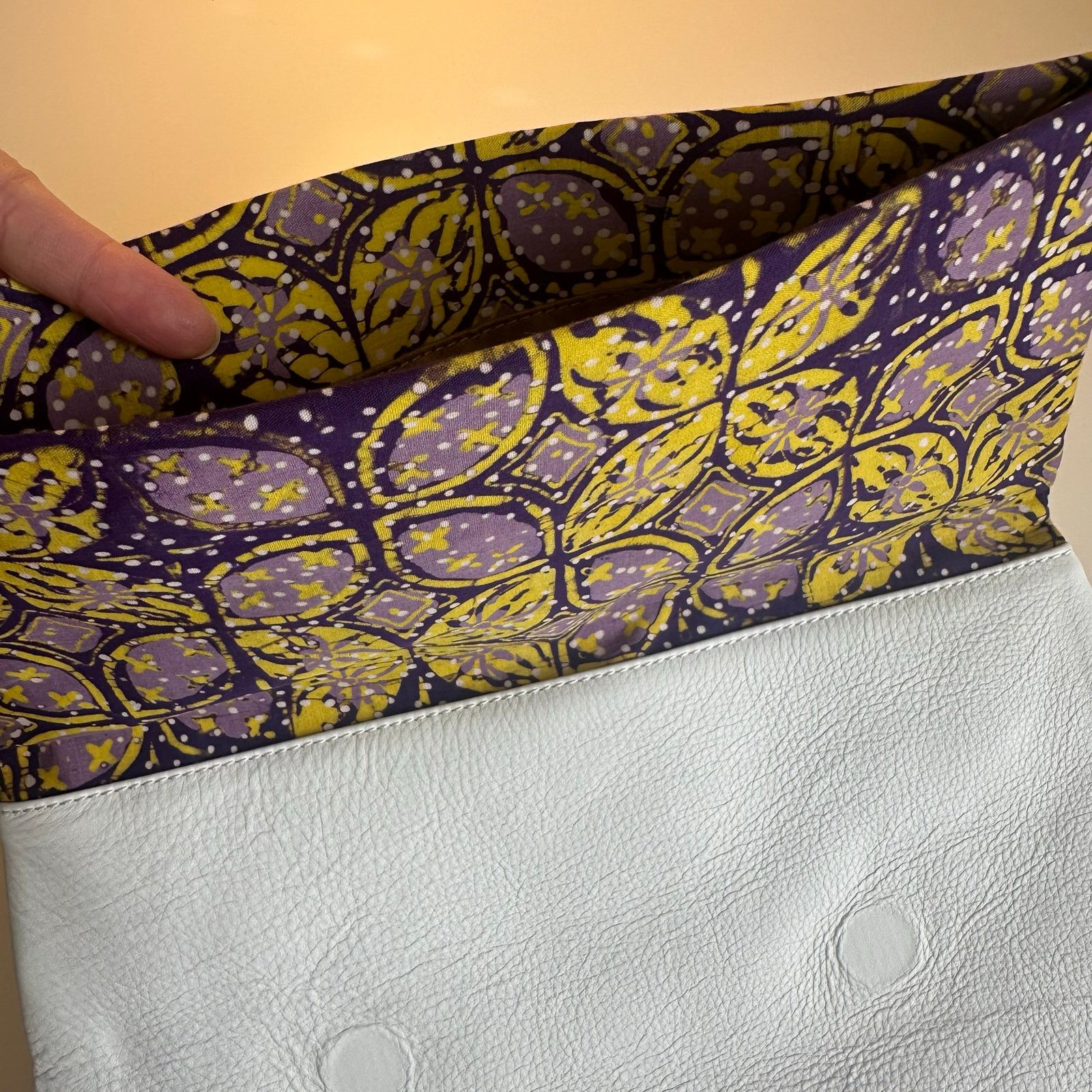 Other White Clutch Envelope Fold Over Genuine Leather Batik Print Size ONE SIZE - 6 Thumbnail