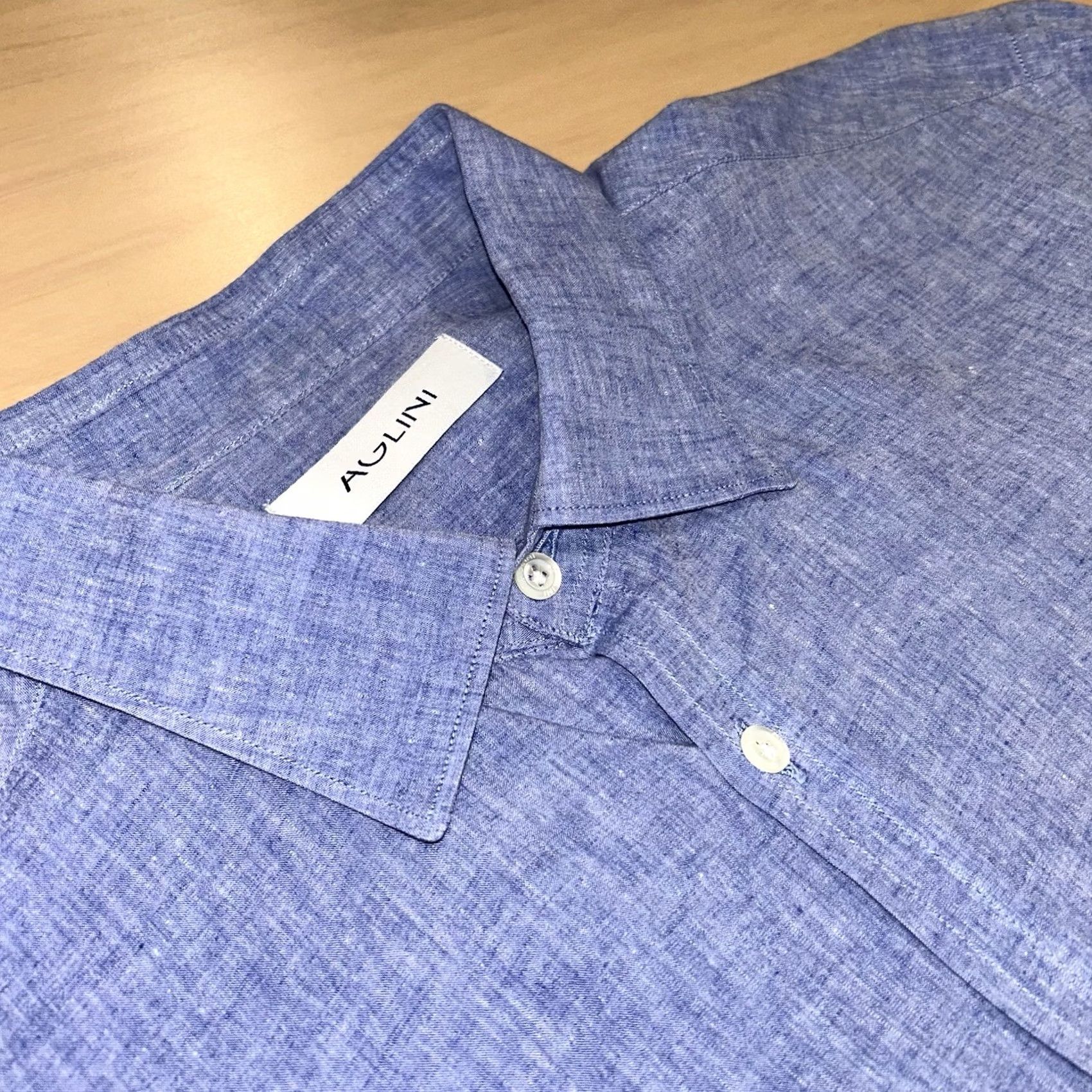 AGLINI Aglini David Linen Blend Button Up Blue Shirt Long Sleeve Mens 40 - Italy Size US L / EU 52-54 / 3 - 3 Thumbnail