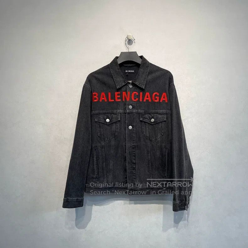 Balenciaga Balenciaga Red Embroidered Logo Denim Jacket Size US S / EU 44-46 / 1 - 1 Thumbnail