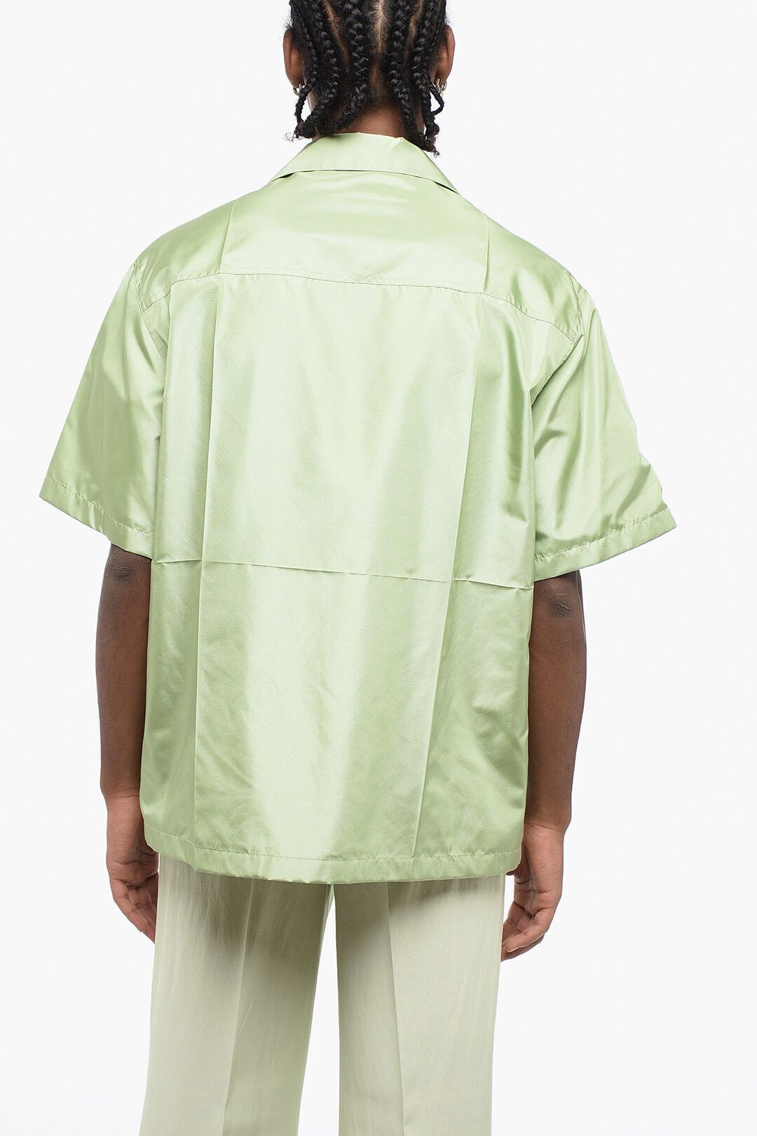 Jil Sander og1mm0625 Nylon Oversized Bowling Shirt in Green Size US XS / EU 42 / 0 - 2 Thumbnail