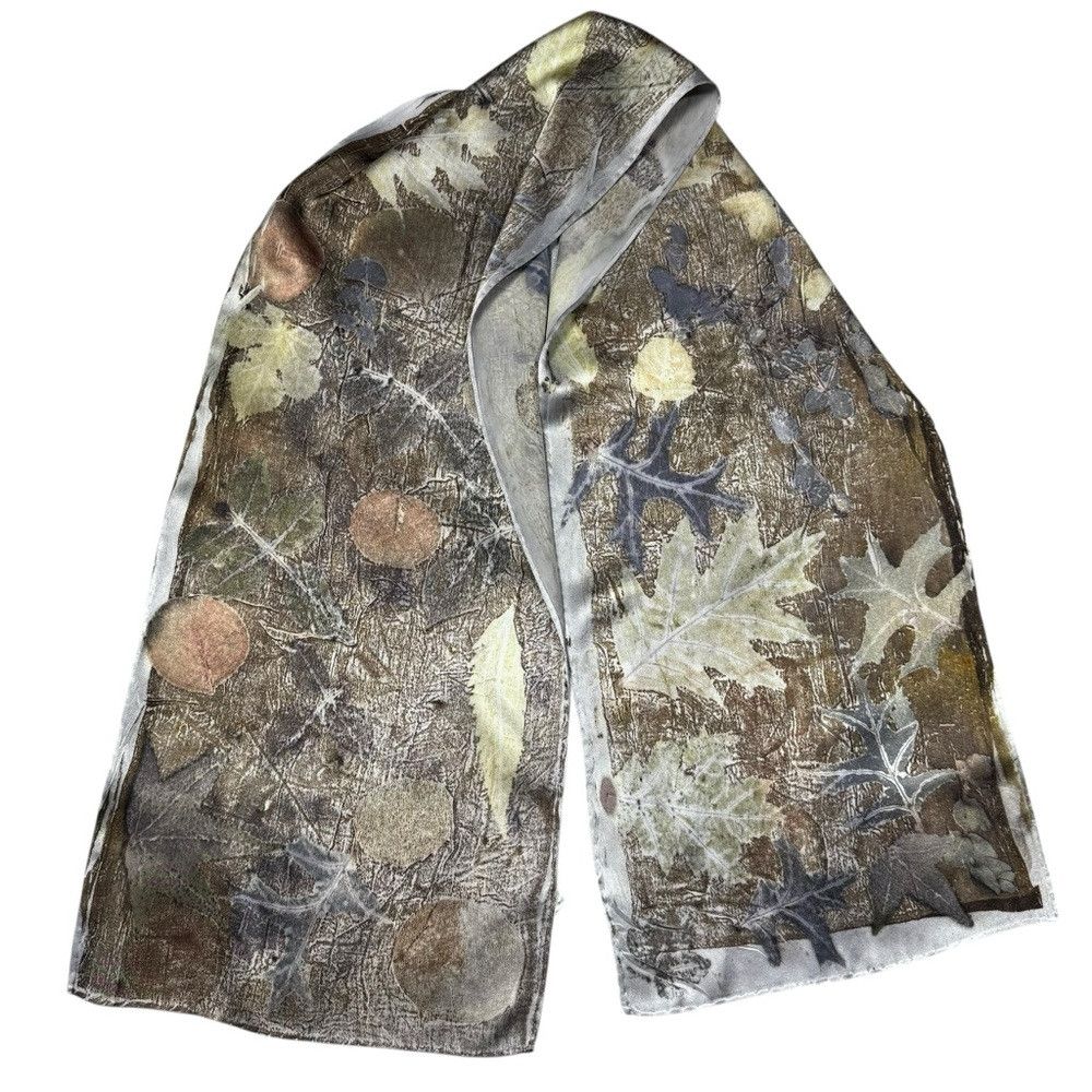 Other New 100% Silk Hand Dyed Leaves Ecoprint Rectangle Scarf 11' Size ONE SIZE - 5 Thumbnail