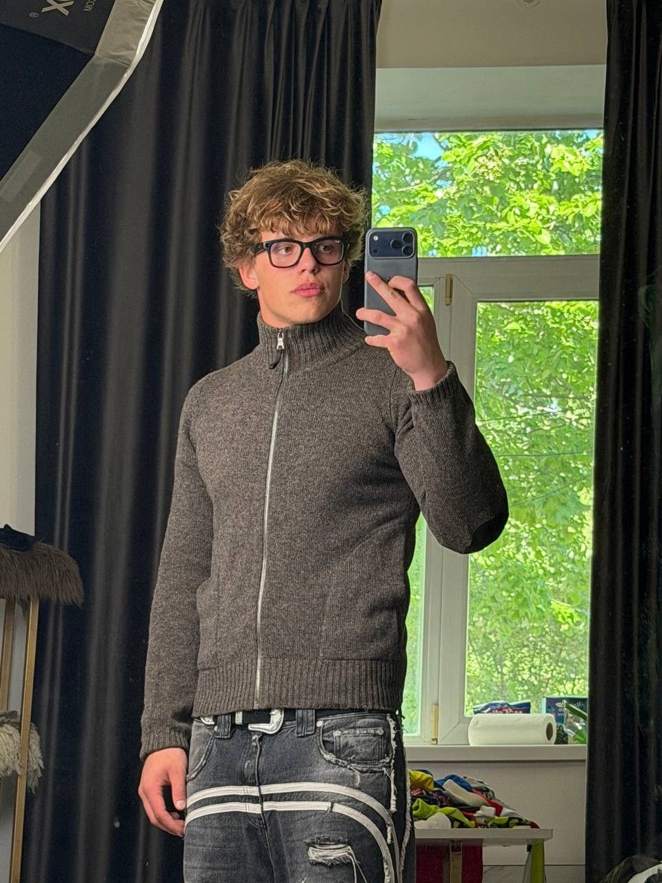 ⁠Prada Milano Vintage Full Zip Wool Cardigan Brown