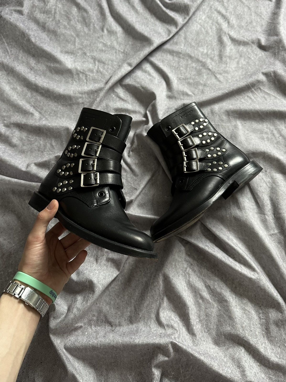 Saint Laurent Paris Saint Laurent Paris Studded Strap Rangers Boot Black Size US 6.5 / IT 36.5 - 4 Thumbnail