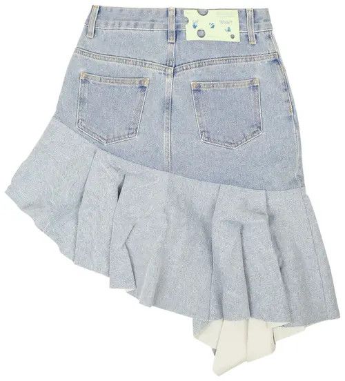 Off-White o1mle0425 Two Tones Ruffle Skirt in Light Blue Size 26" / US 2 / IT 38 - 2 Thumbnail