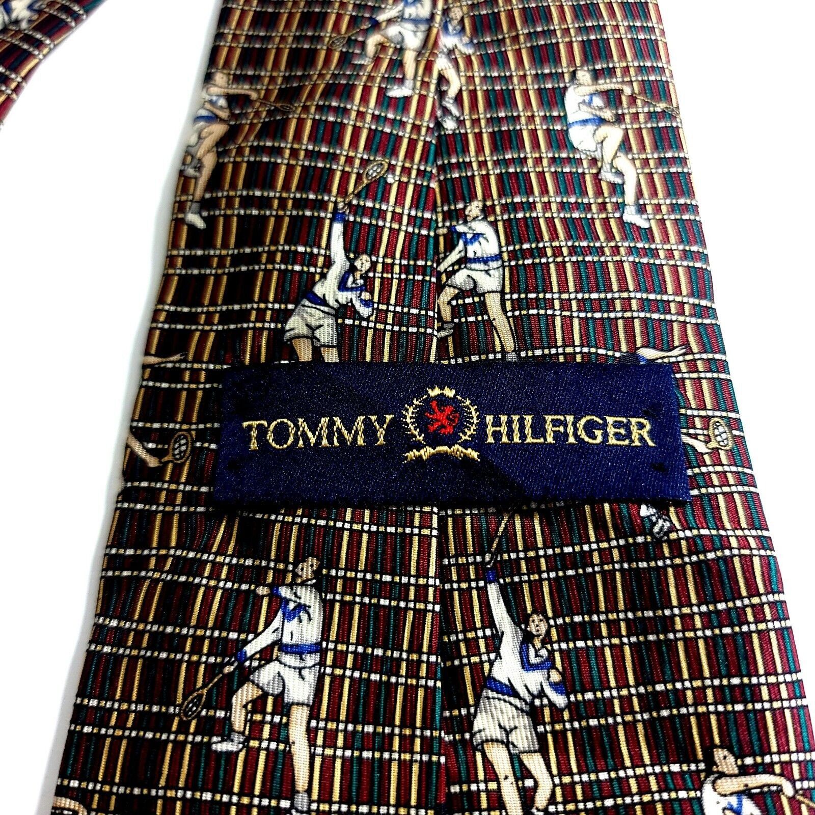 Tommy Hilfiger Tommy Hilfiger Green Red Tan Tennis Print Short Wide Silk Ti Size ONE SIZE - 3 Thumbnail