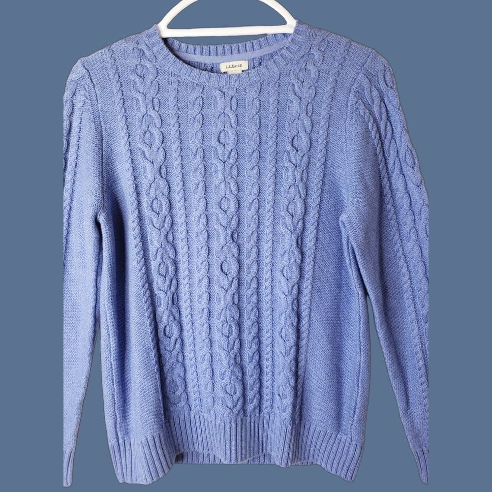 Vintage L.L. Bean Sweater Womens Medium Blue Cable Knit Crew Neck Pullover Casual Cotton Size M / US 6-8 / IT 42-44 - 1 Thumbnail