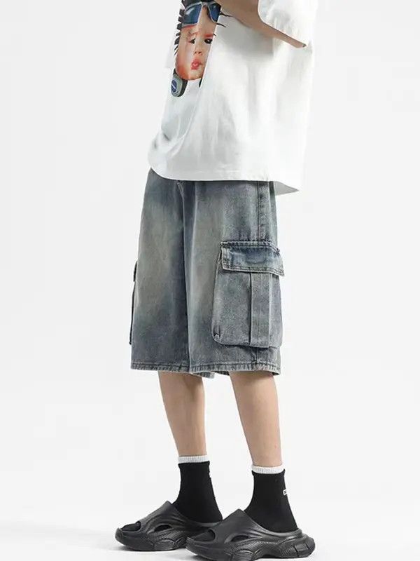 Light Blue High Street Vintage Loose Fit Denim Shorts
