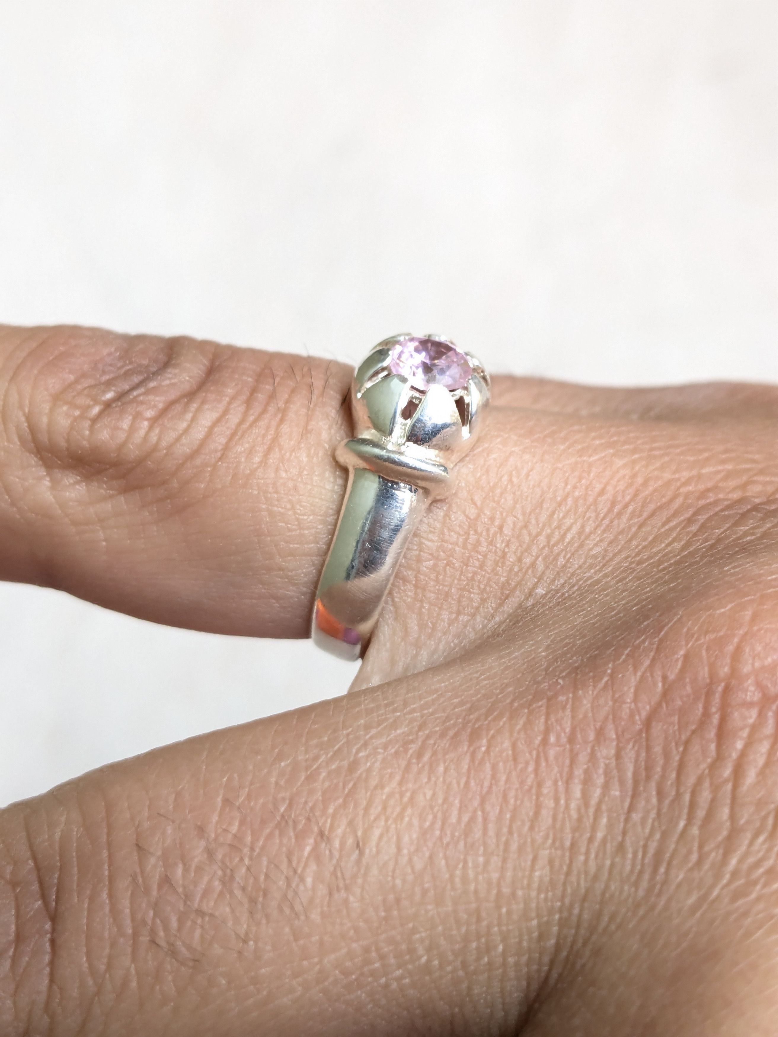 Jewelry Sterling Silver Ring Pink CZ Round Faceted Band Size ONE SIZE - 12 Thumbnail