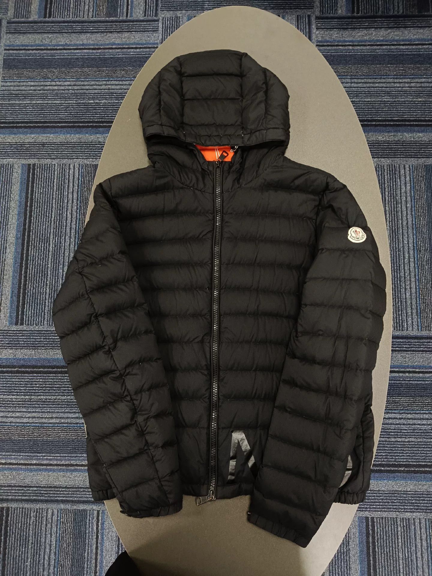 moncler lightweight logo down jacket black
