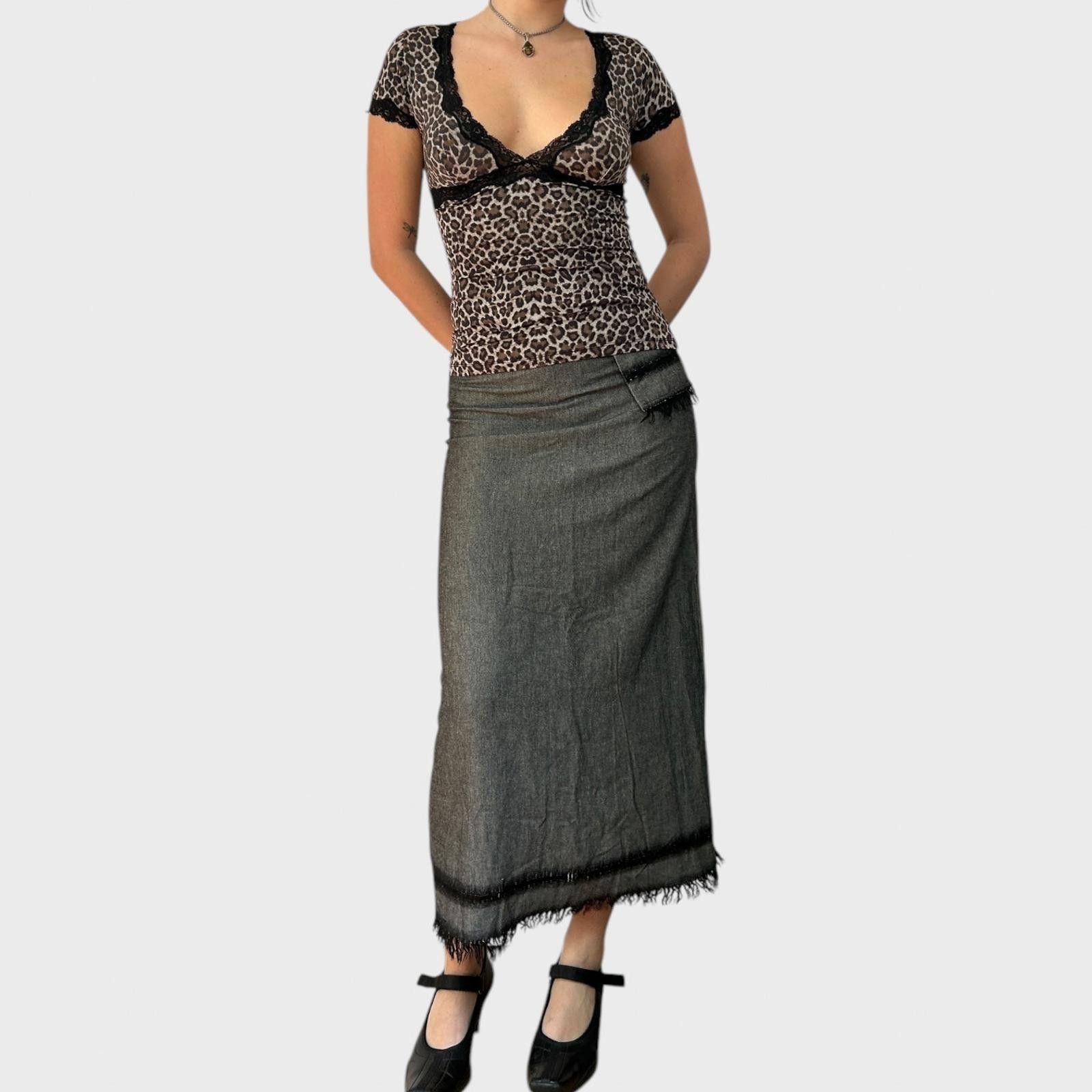 Designer Cop Copine Grey Maxi Skirt with Frayed Hem and Pocket Size 28" / US 6 / IT 42 - 4 Thumbnail