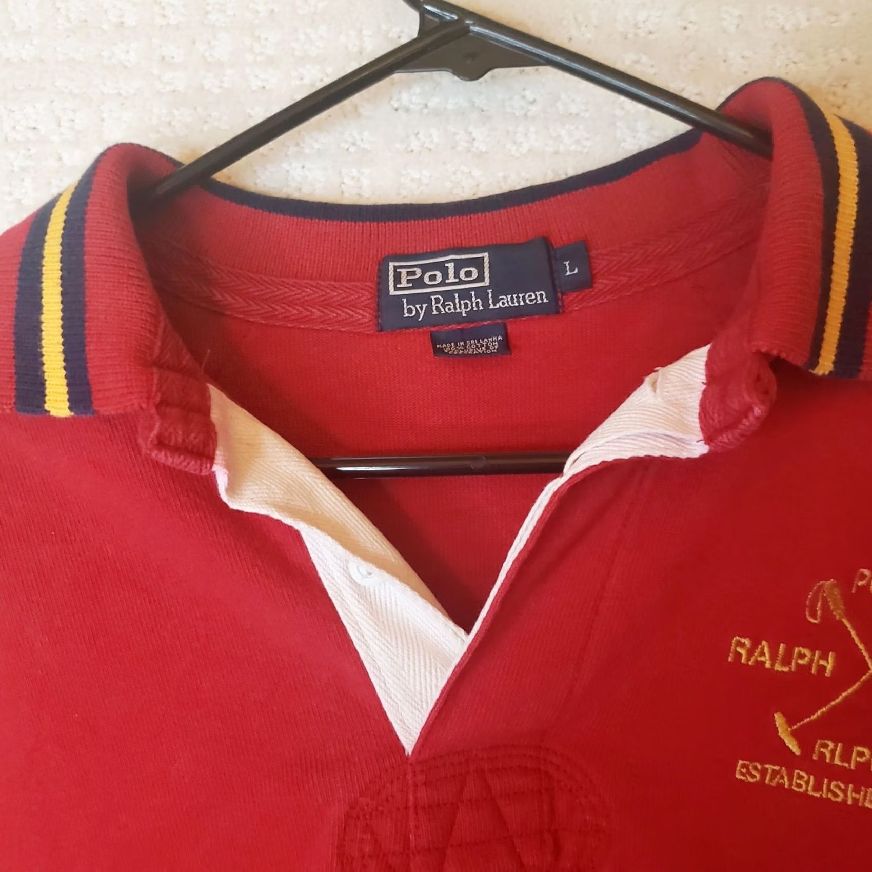 Polo Ralph Lauren Ralph Lauren Polo Shirt Mens L Red Long Sleeve Rugby Logo Embroidered Elbow Shoulder Pads Polo Shirt Red Mens L Size US L / EU 52-54 / 3 - 7 Thumbnail