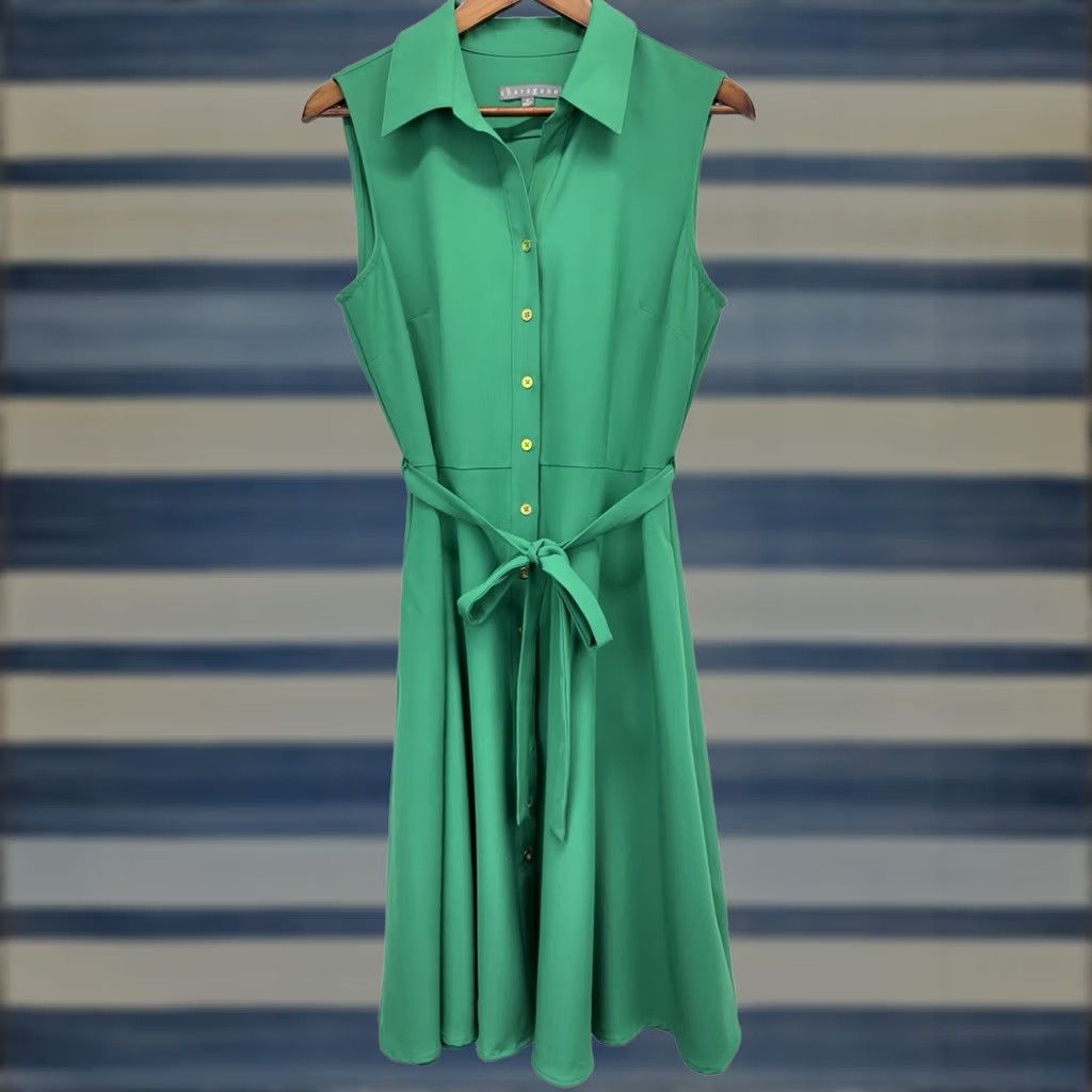 sharagano green dress Women Size 10 Sleeveless Button Front Shirt NWT Midi dress